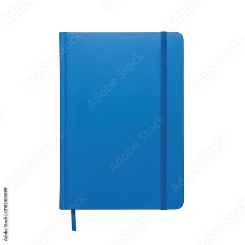 Blue notebook with elastic band closure isolated on transparent background