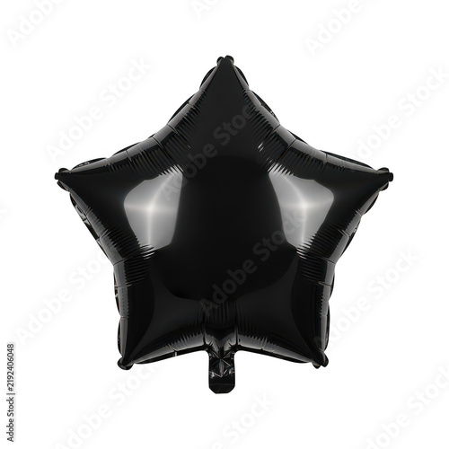 Shiny black star shaped balloon for celebration and party isolated on transparent background