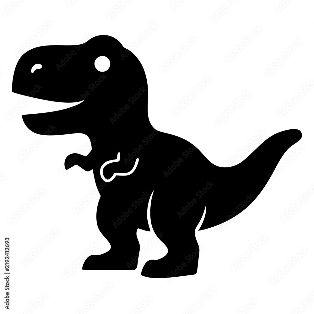 Fototapeta premium Simple minimalist black silhouette icon of a cute T-Rex dinosaur