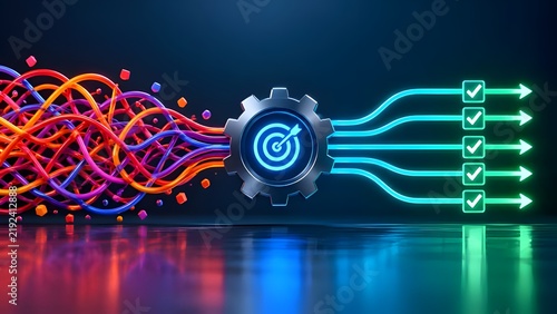 Business concept of solving complex problems and untangling messy chaotic processes into clear organized straight workflows