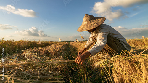 Naklejka Agronomist Marking a Gap Between Straw Windrows