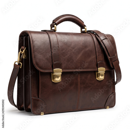 Professional Leather Briefcase Isolated on White Background
