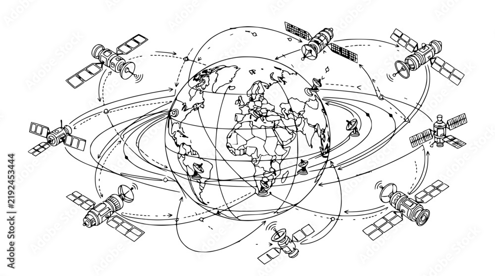 Obraz premium Global Satellite Navigation System Orbiting Earth, Technology Concept