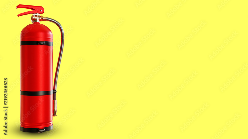 Obraz premium Fire safety, red fire extinguisher provides emergency firefighting equipment for buildings, workplaces, warehouses and industrial facilities.