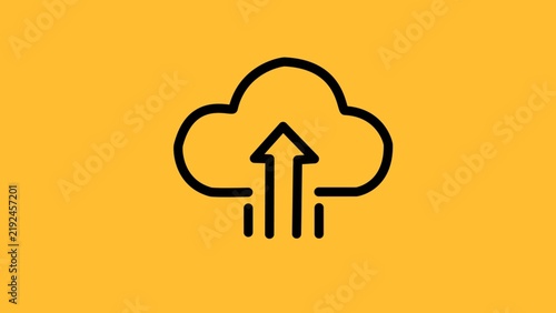 Cloud data upload storage symbol with arrow on yellow background