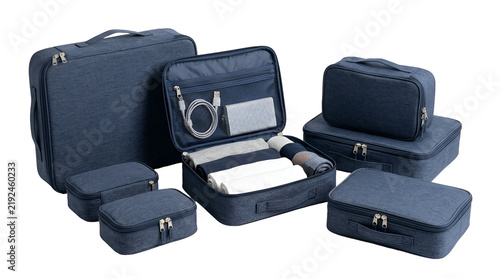 Set of blue protective hard shell equipment cases for industrial travel