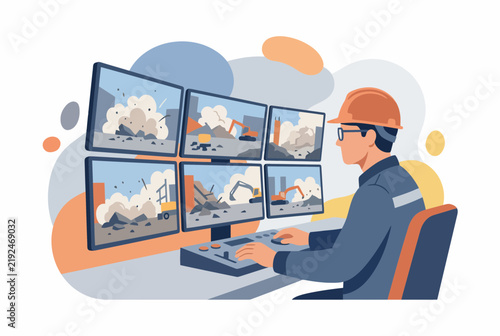 Mining Operator Monitoring Excavation via Control Room Screens