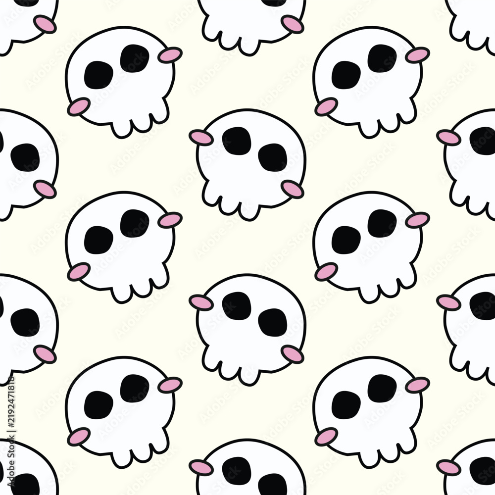 Obraz premium Cute Kawaii Skull Seamless Pattern for Halloween Textile and Wallpaper Design