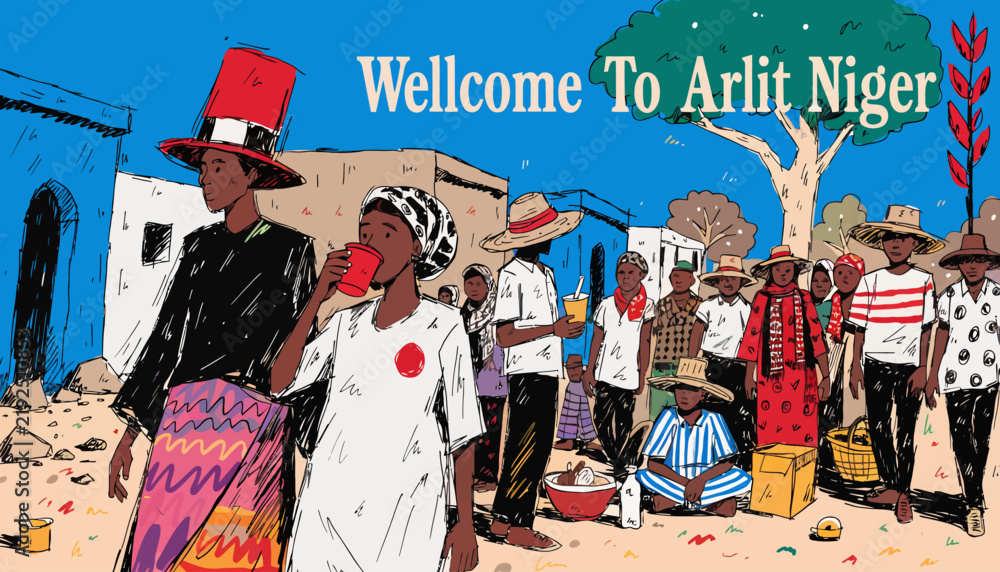 Obraz premium Welcome to Arlit Niger, African Village Scene
