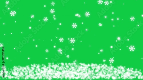 White Snowflakes Falling and Accumulating on the Ground with Chroma Key Green Screen Background