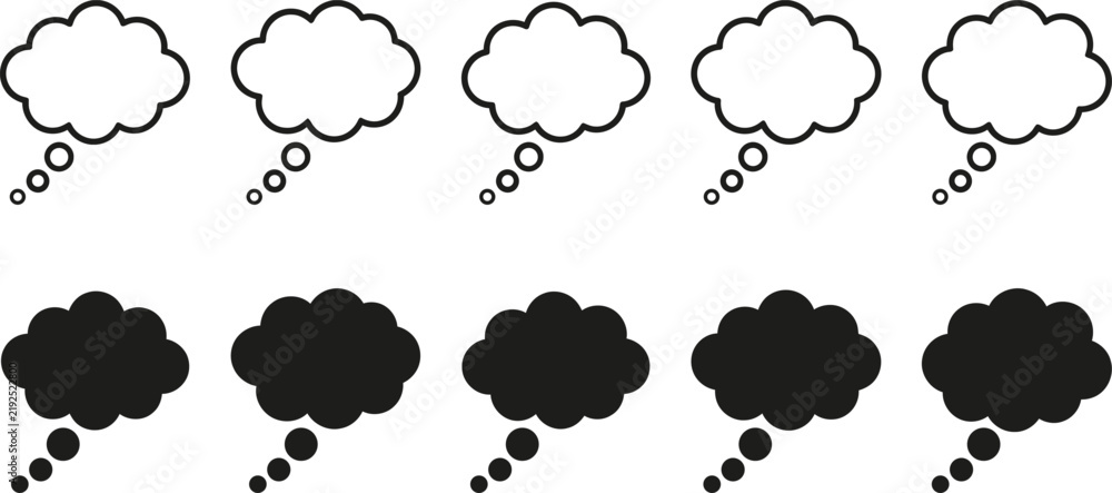 Obraz premium Collection of thought bubbles in black and white styles for representing ideas and communication with speech bubbles