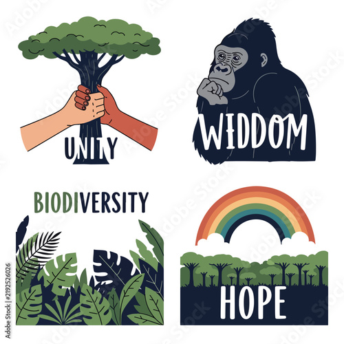 Colorful illustration of unity biodiversity hope and widom themes.