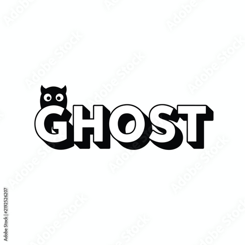 Black and white ghost logo with owl eyes design.