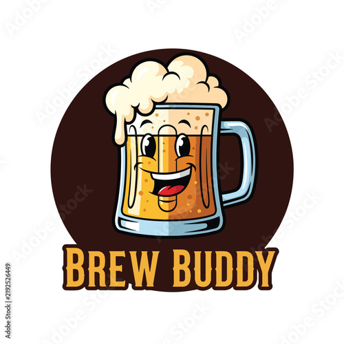 Cartoon Beer Mug with Happy Face and Foam.