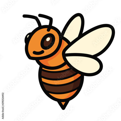 Cartoon Bee with Striped Body and Transparent Wings.