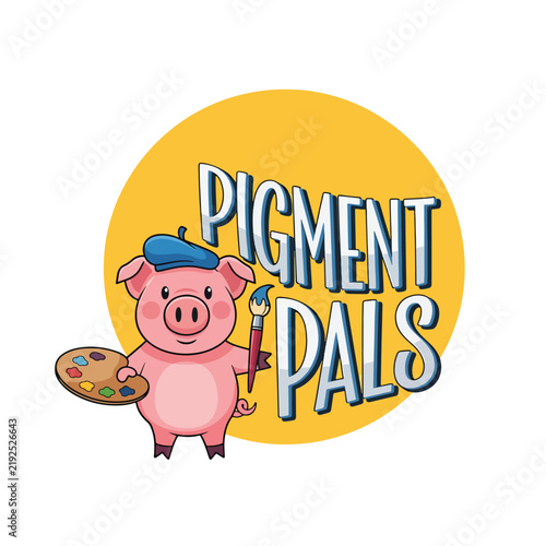 Cartoon Pig Holding Paint Palette and Brush.