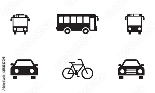 Vehicle Transportation Solid Icon Set Bus Car Bicycle Vector