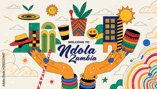 Welcome to Ndola, Zambia, colorful travel illustration