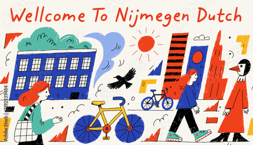 Welcome to Nijmegen, Netherlands cityscape illustration