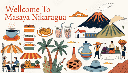 Welcome to Masaya Nicaragua: Volcano, Culture, Food, and Drinks Banner Illustration