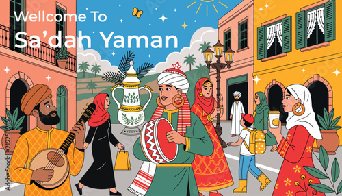 Welcome to Sadah Yaman, traditional Yemeni people walking in the street