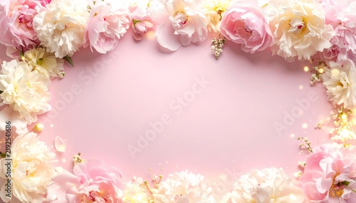 Romantic Floral Frame with Sparkling Accents and Soft Light