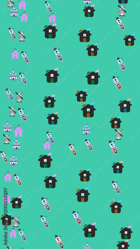 Pattern of Houses, Rockets, Windmills, and Castles