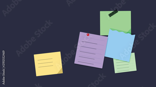 Colorful sticky notes floating in dark space