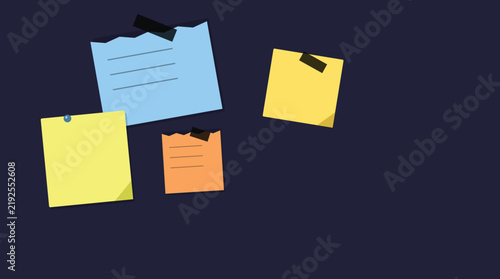 Colorful sticky notes floating in dark space