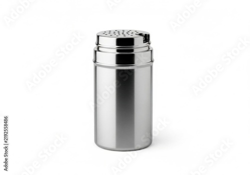 Brushed stainless steel spice shaker isolated on white