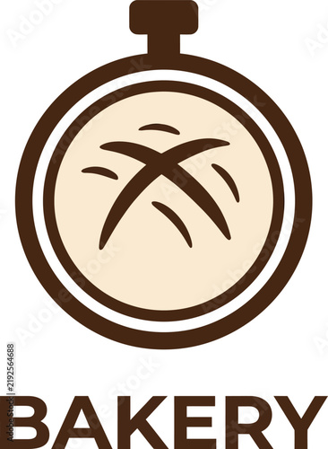 Minimal Baking Timer Bakery Logo with Bread Symbol, Flat Vector Design