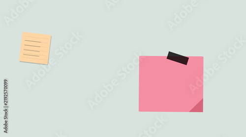 Pink sticky note with corner folded and yellow sticky note