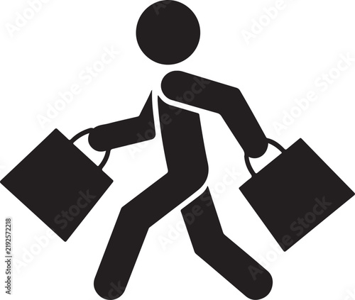 Silhouette of person carrying shopping bags on a white background