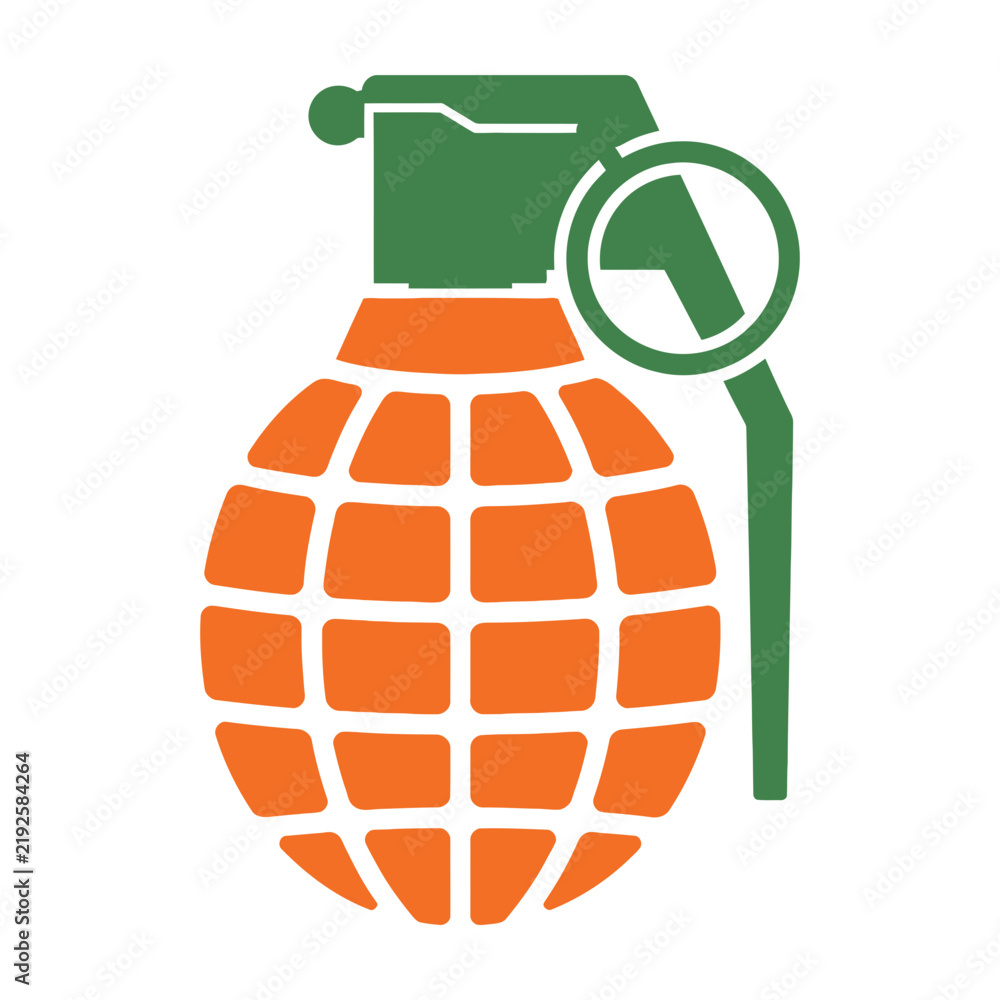 Obraz premium Stylized Orange Hand Grenade Icon With Green Handle And Safety Lever