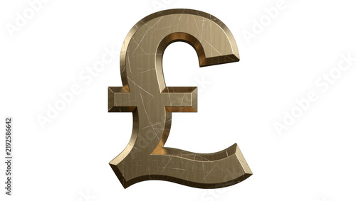 Brushed gold pound sterling symbol with scratches, isolated on transparent background