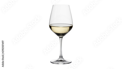 Принти на полотні Clear glass goblet filled with pale yellow white wine, isolated on transparent b