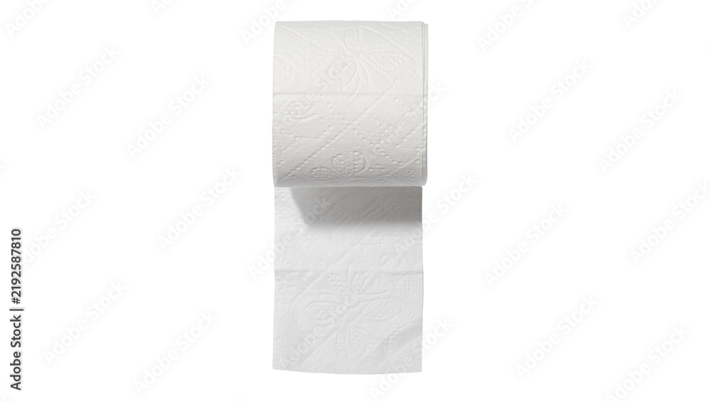 Fototapeta premium White toilet paper roll with embossed pattern, isolated on transparent background