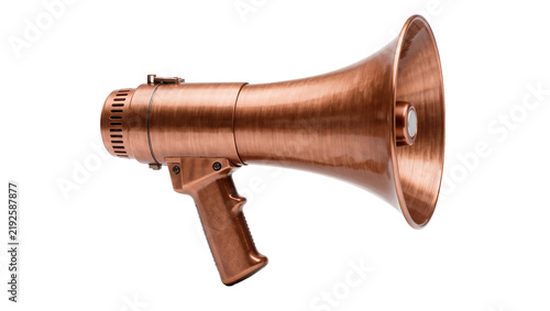 Fotografía Vintage copper megaphone with textured surface, isolated on transparent backgrou