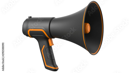 Fotografie Modern black and orange megaphone, isolated on transparent background