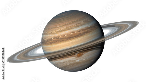 Gas giant planet Saturn with prominent rings, isolated on transparent background