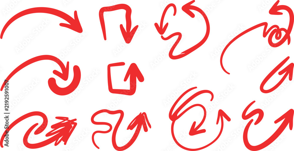 Obraz premium Collection of red arrow icons representing directional movement and circular paths