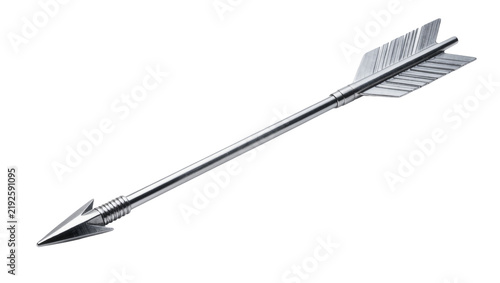 Quadro su tela Sharp metallic arrow with fletching and arrowhead, isolated on transparent backg