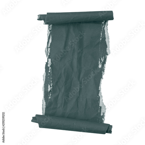 Ripped scratch teal blue torn paper scroll sheet with rough edges Isolated on transparent background