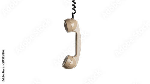 Fotografía Retro beige telephone handset with coiled cord, isolated on transparent backgrou