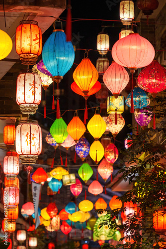 Festival lanterns. Night view of Yaxiang Street, Liaobu, Dongguan, China.