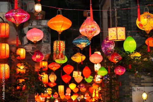 Festival lanterns. Night view of Yaxiang Street, Liaobu, Dongguan, China.