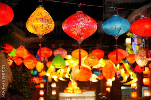 Festival lanterns. Night view of Yaxiang Street, Liaobu, Dongguan, China.