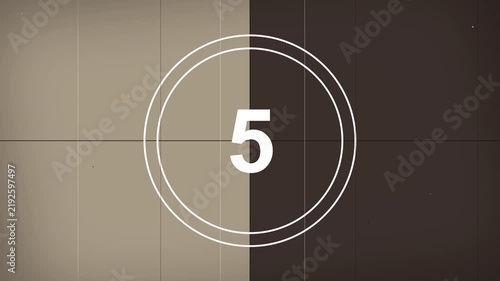 Vintage film grain countdown leader with classic aesthetic and flickering old projector texture for cinematic movie production transition 4K animation