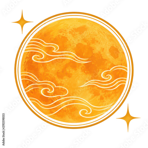 Golden full moon with swirling clouds during Mid Autumn Festival celebration isolated on transparent background