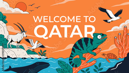 welcome to qatar, illustration of animals and nature